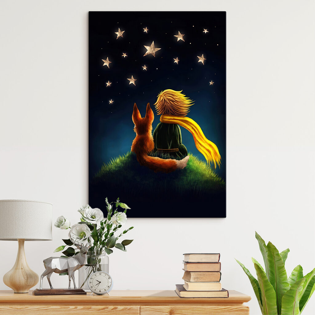 A fox and a little prince looking at stars A fox and a little prince looking at stars