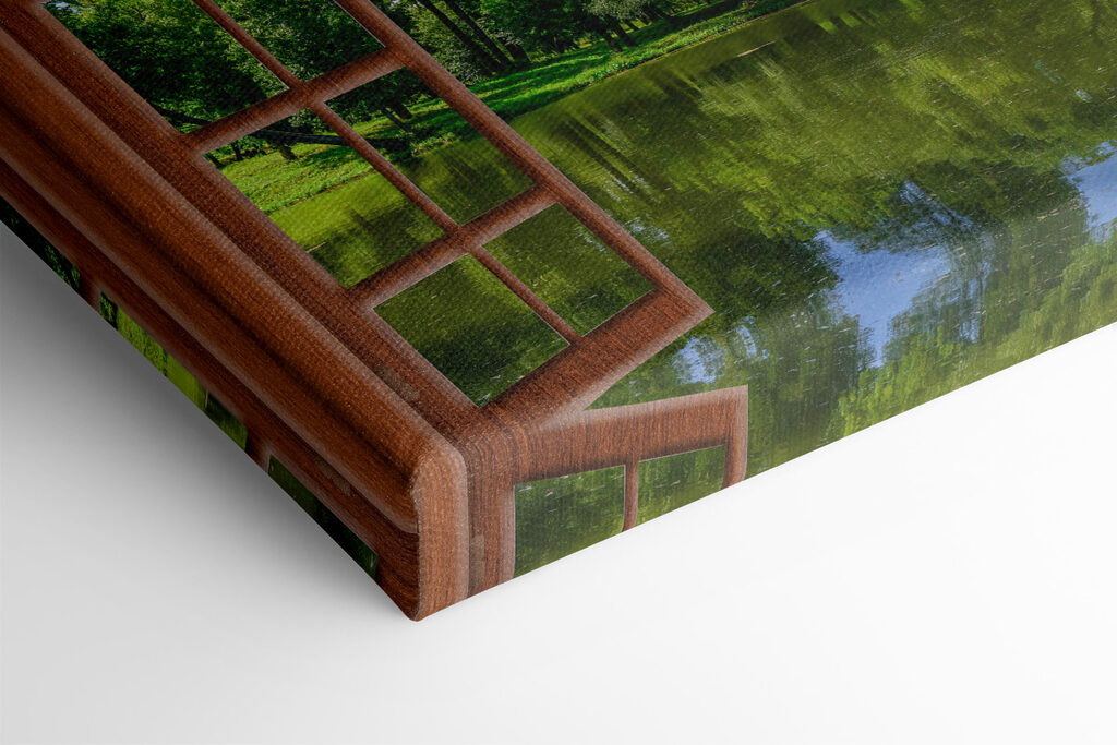 A window with a lake and trees A window with a lake and trees