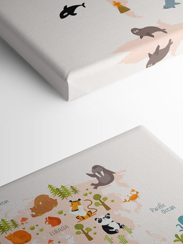 A map of the world with animals