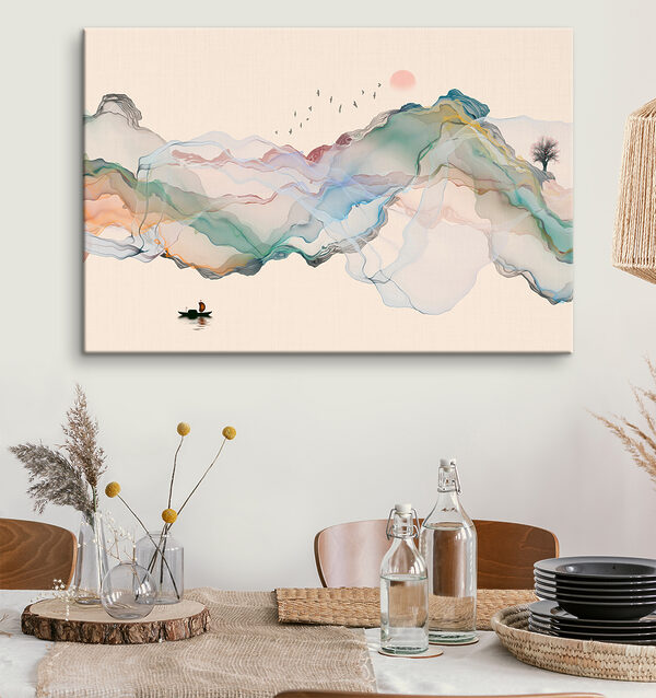 A painting of a boat in the water