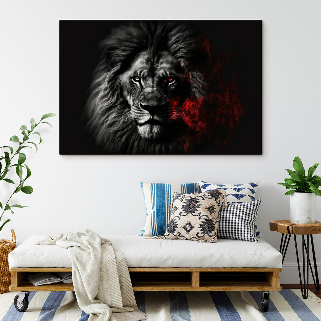 A black lion with red eyes