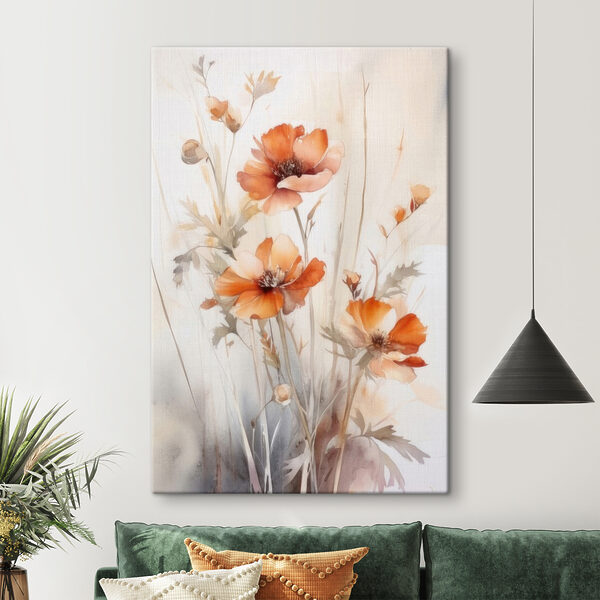 A painting of orange flowers