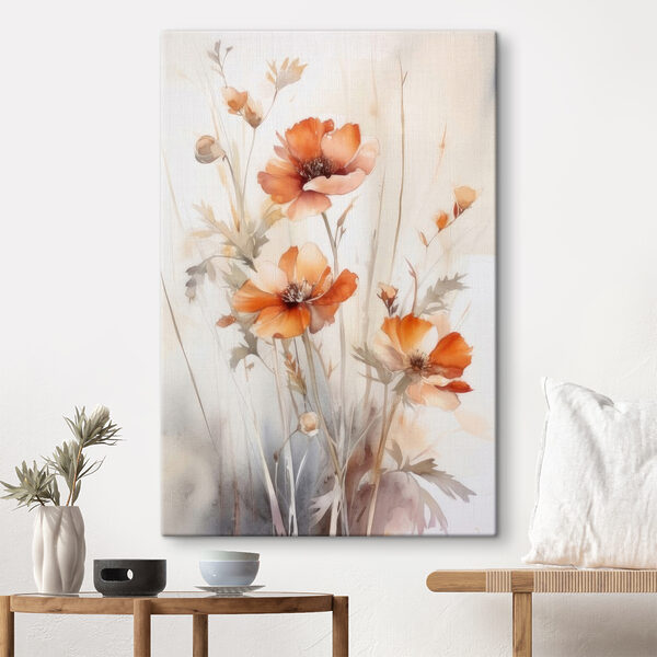 A painting of orange flowers