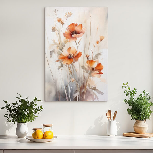 A painting of orange flowers