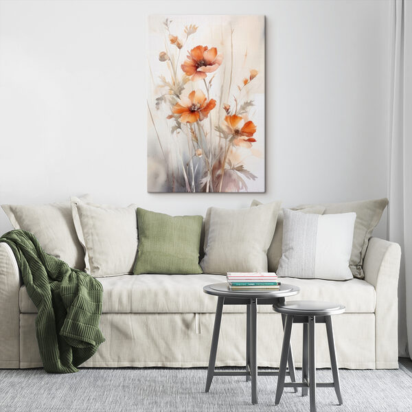 A painting of orange flowers