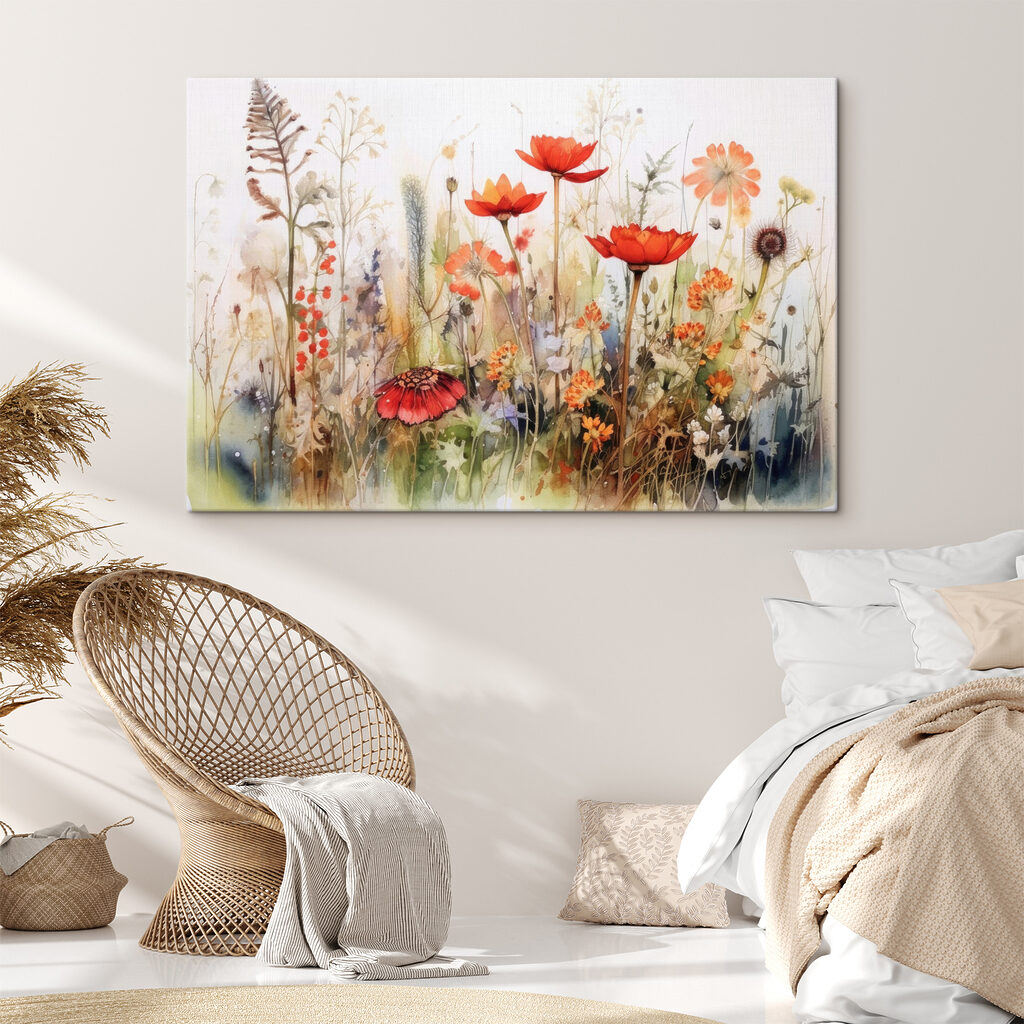 A painting of flowers and plants