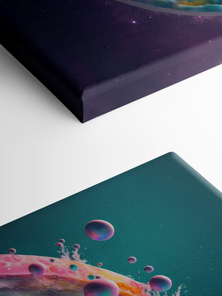 An astronaut in a colorful circle