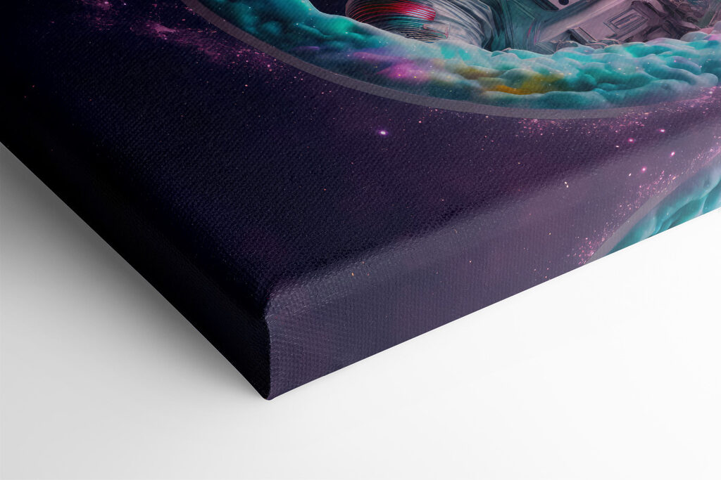 An astronaut in a colorful circle