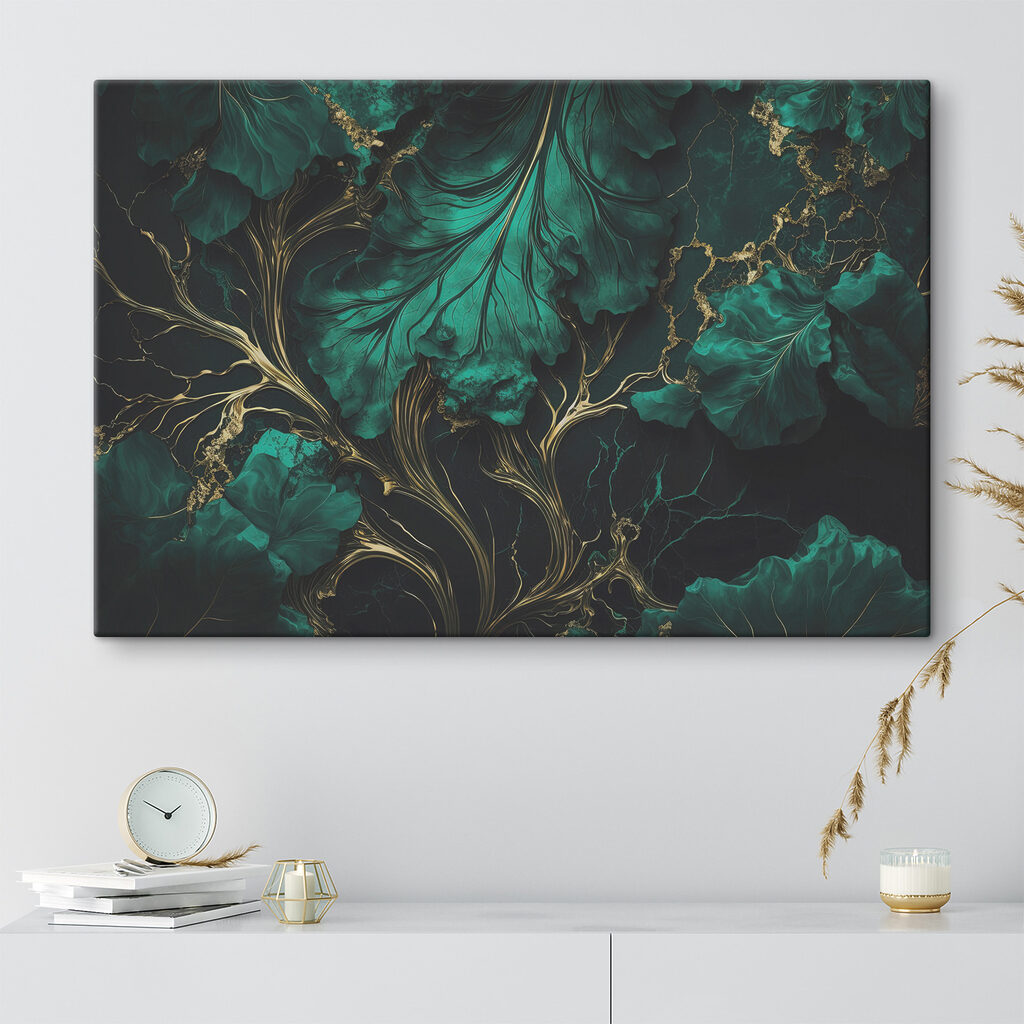 Elegant teal leaves with metallic veins