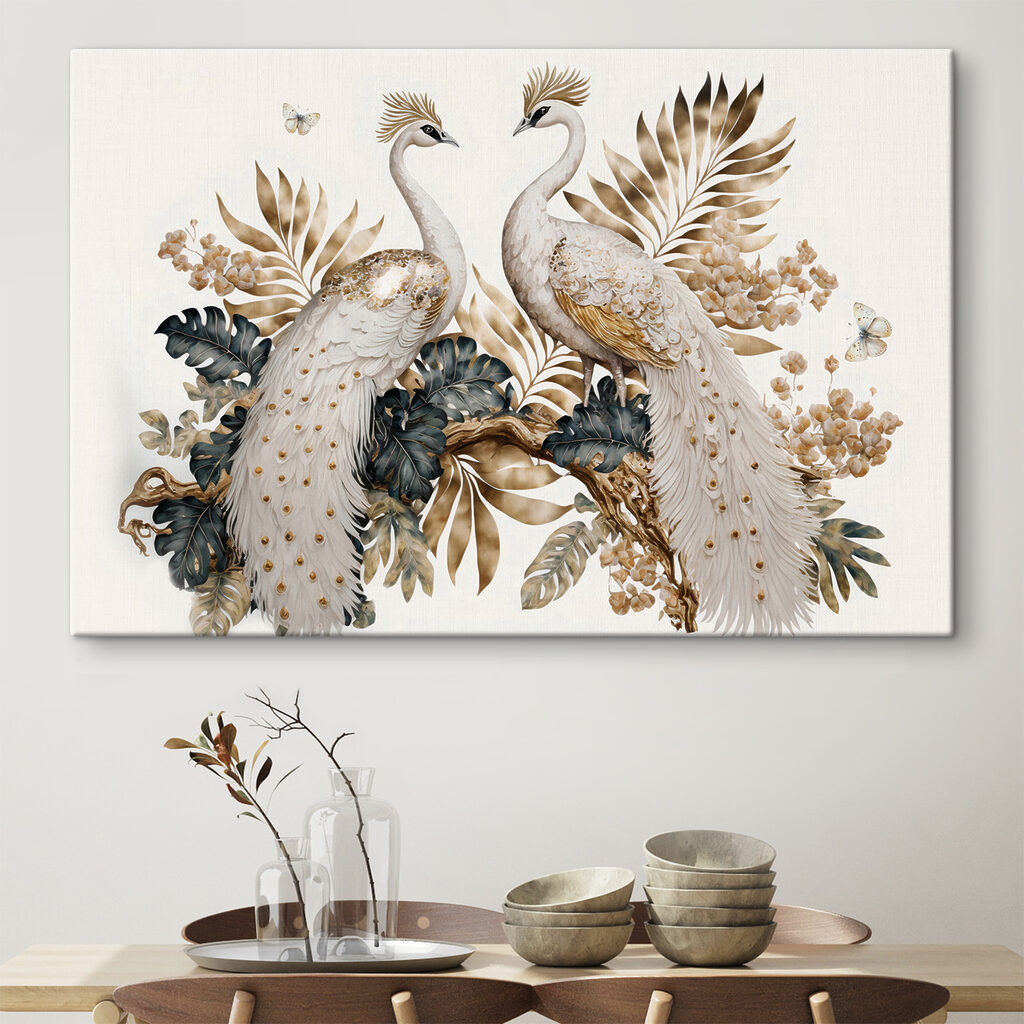 Elegant peacocks amidst serene floral beauty