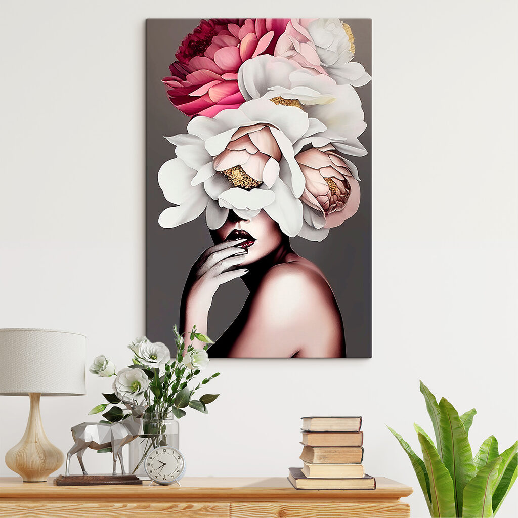 A woman with flowers on her head