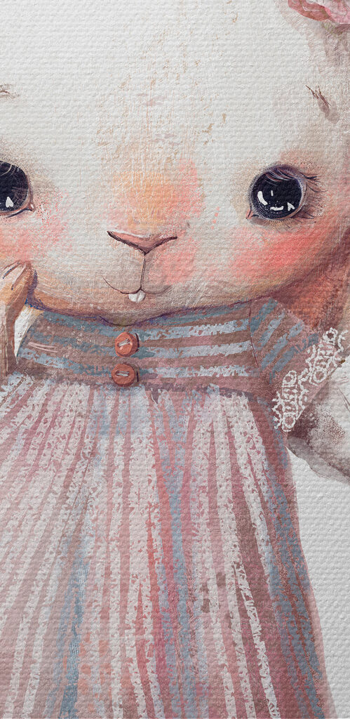 A cartoon of a bunny holding a cupcake
