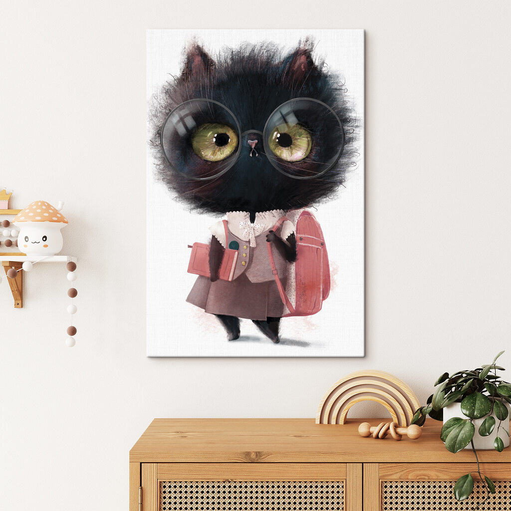 A cat wearing glasses and a school uniform