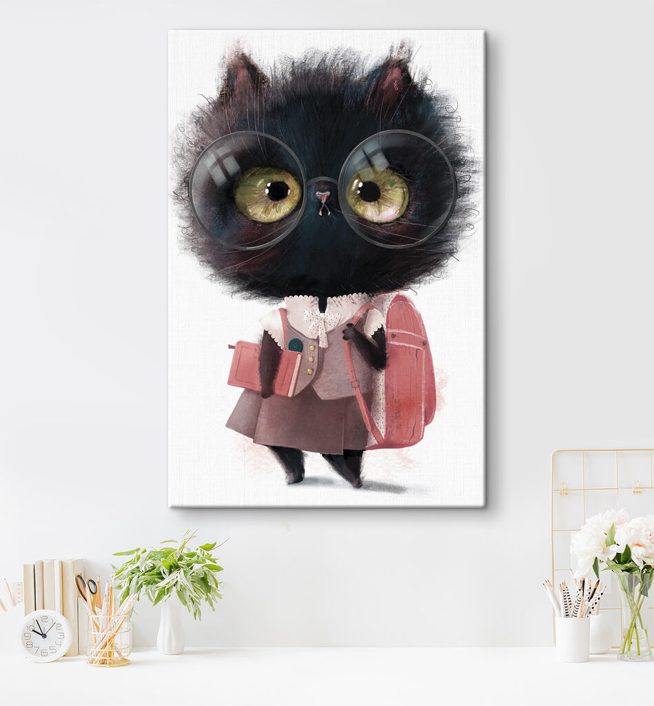 A cat wearing glasses and a school uniform