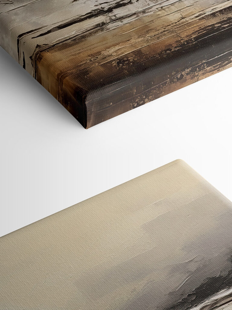 A painting of a beach with the sun in the background