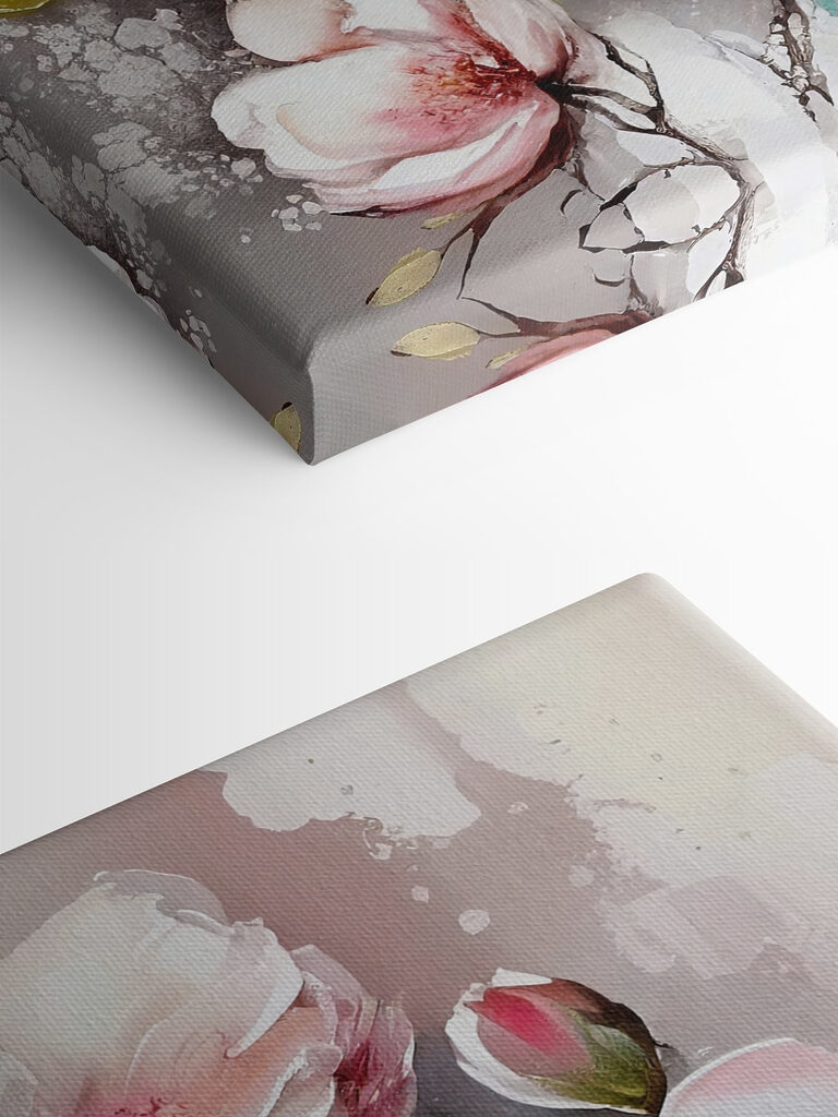 A painting of flowers on a white surface