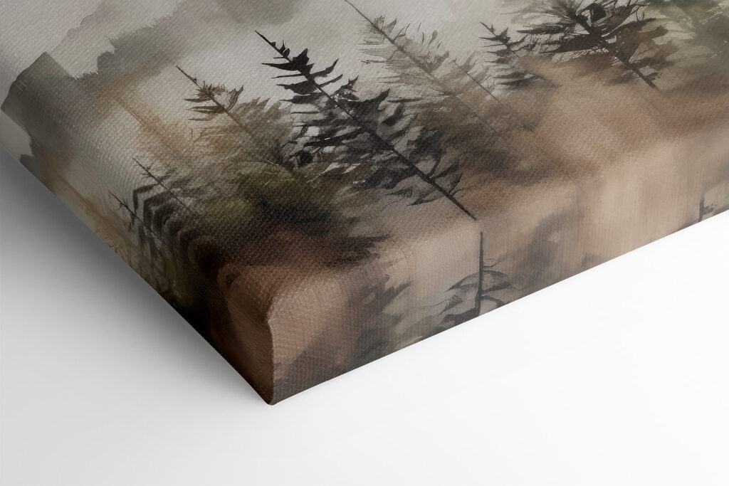 A foggy mountain range with trees