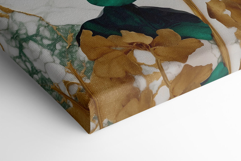 A green and white flowers on a marble surface