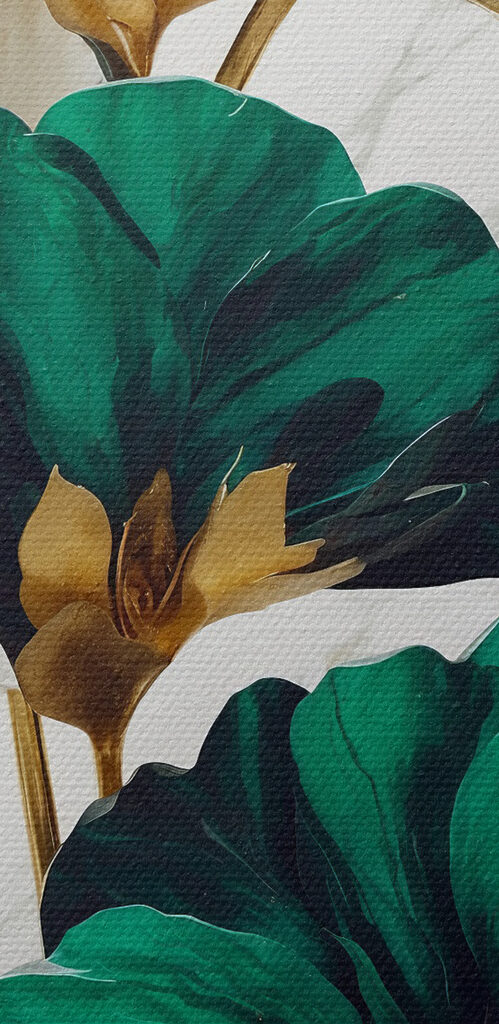 A green and white flowers on a marble surface