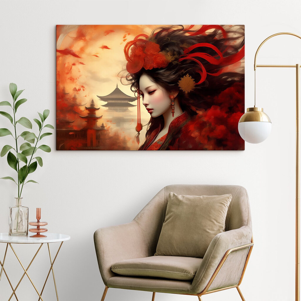 A woman with long hair and red flowers in her hair