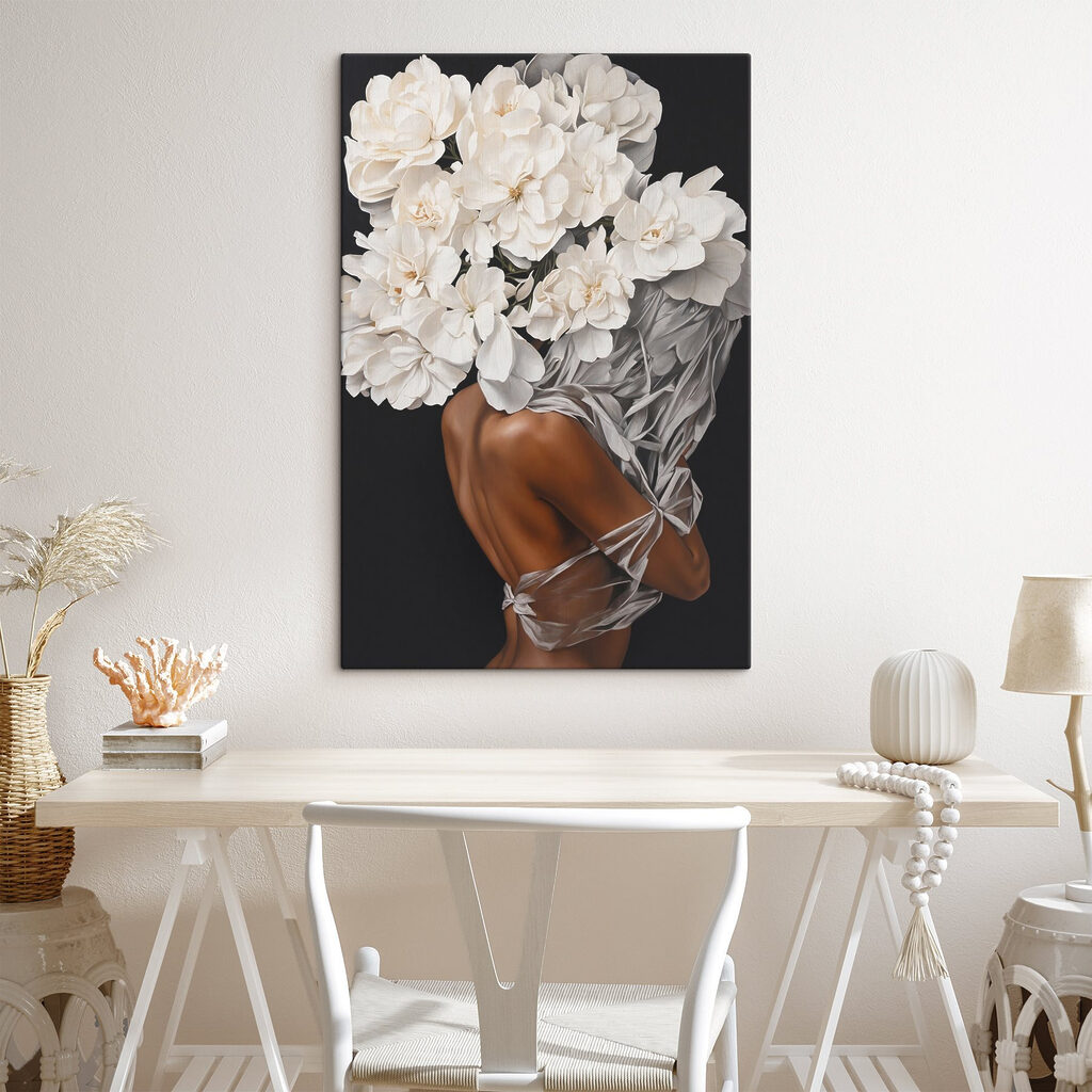 A woman with white flowers on her head