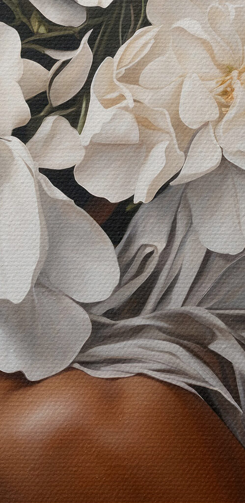 A woman with white flowers on her head