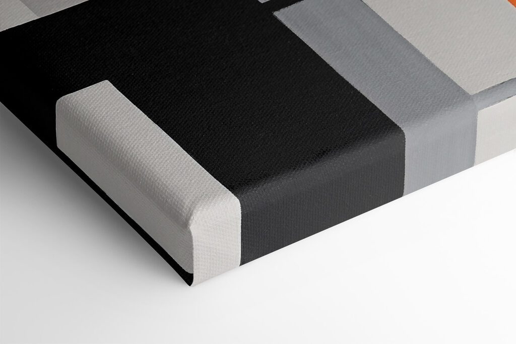 A painting of a black red and white rectangles