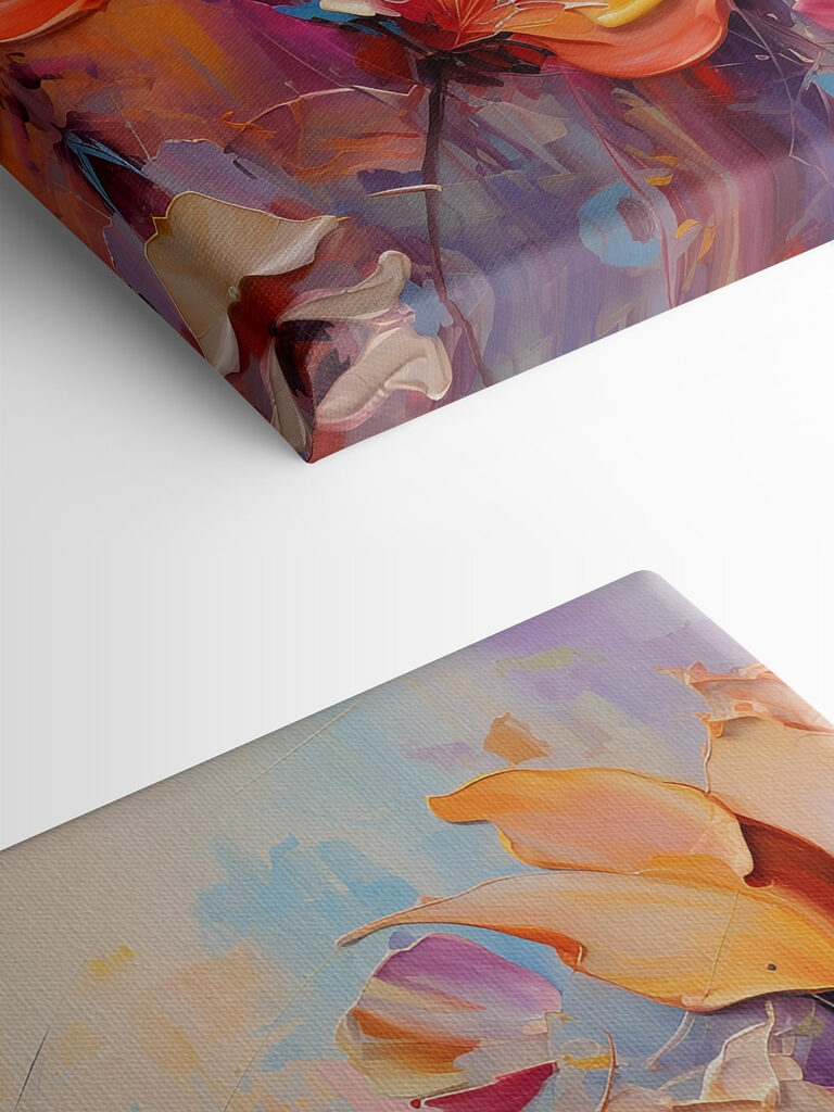 A painting of flowers on a blue background