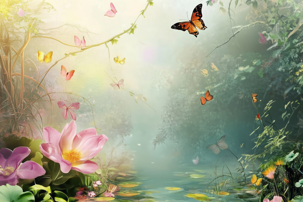 Butterfly and flowers in a forest Butterfly and flowers in a forest