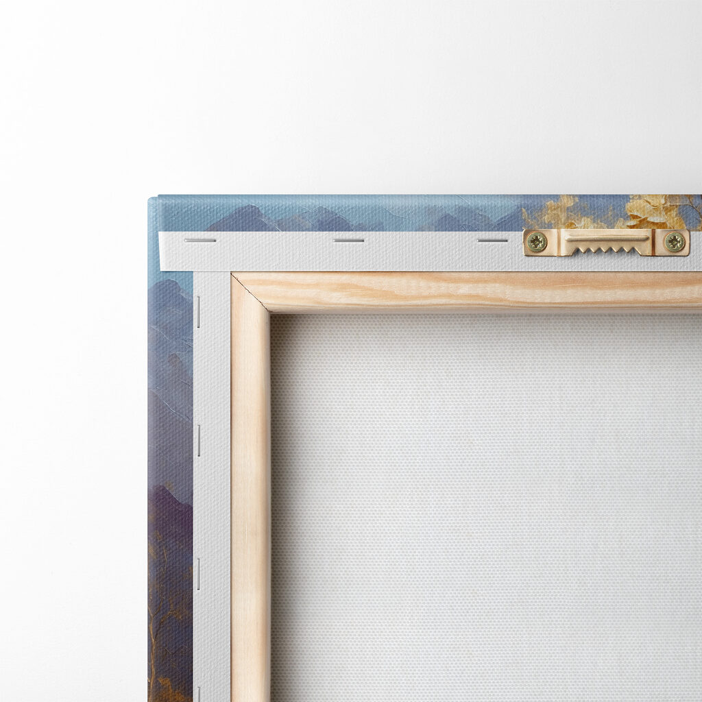 A painting of trees and water