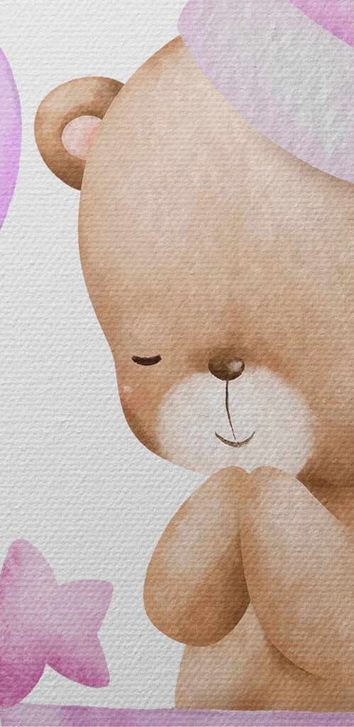 A teddy bear in a basket with balloons