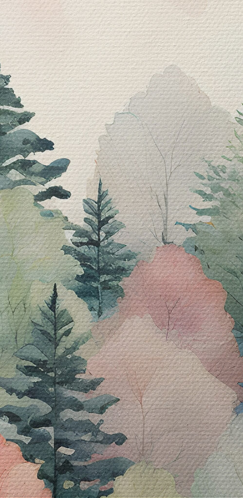 A watercolor painting of trees