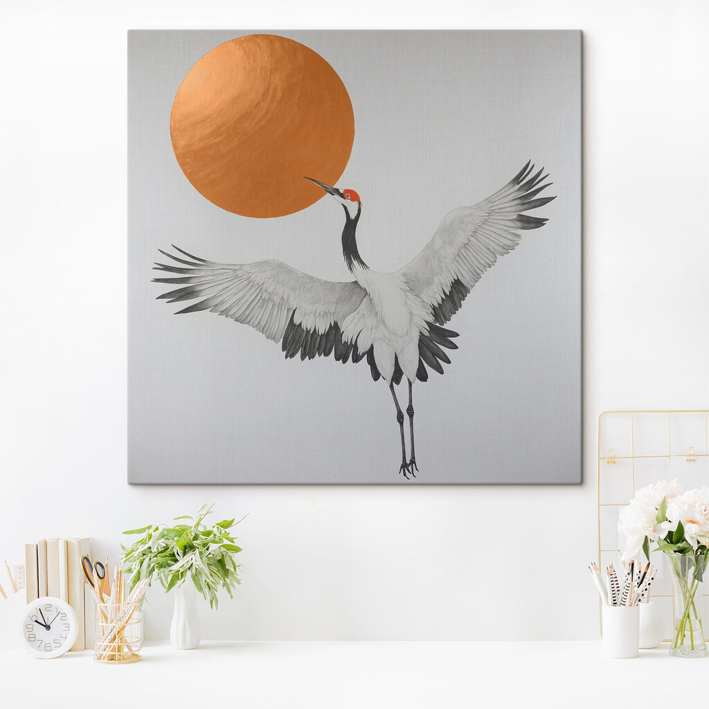 Crane dances under radiant sun