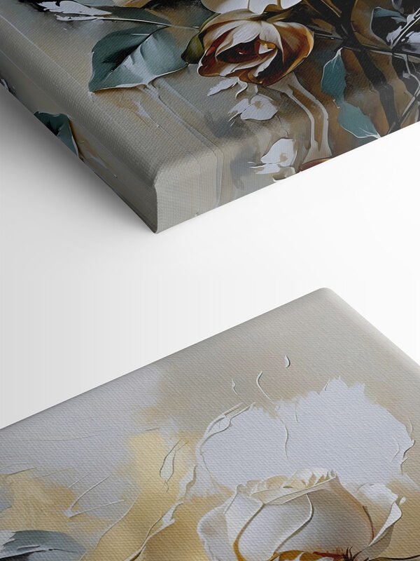 A painting of white roses