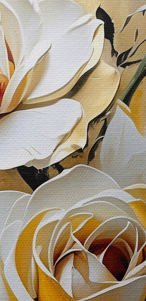 A painting of white roses