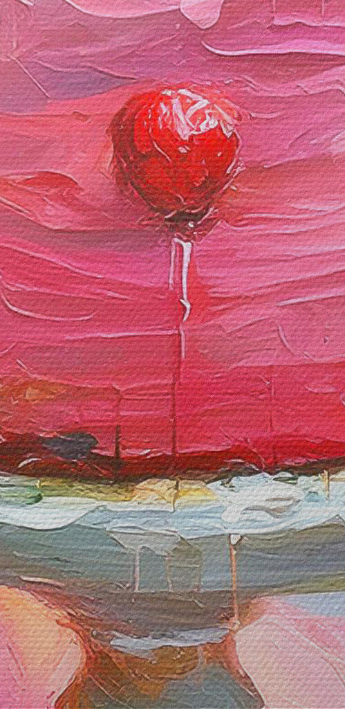 A painting of a cake with strawberries on top A painting of a cake with strawberries on top