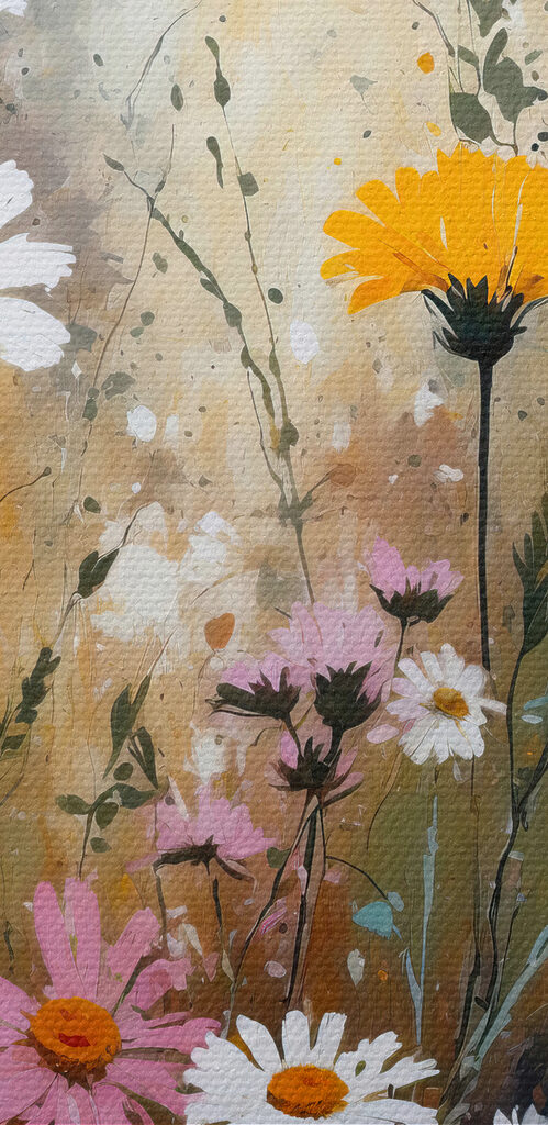 A painting of flowers and leaves A painting of flowers and leaves