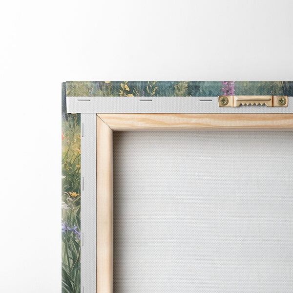 A painting of flowers by a river