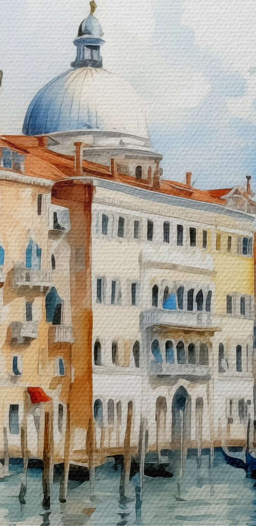 Watercolor of Grand Canal with boats and buildings Watercolor of Grand Canal with boats and buildings