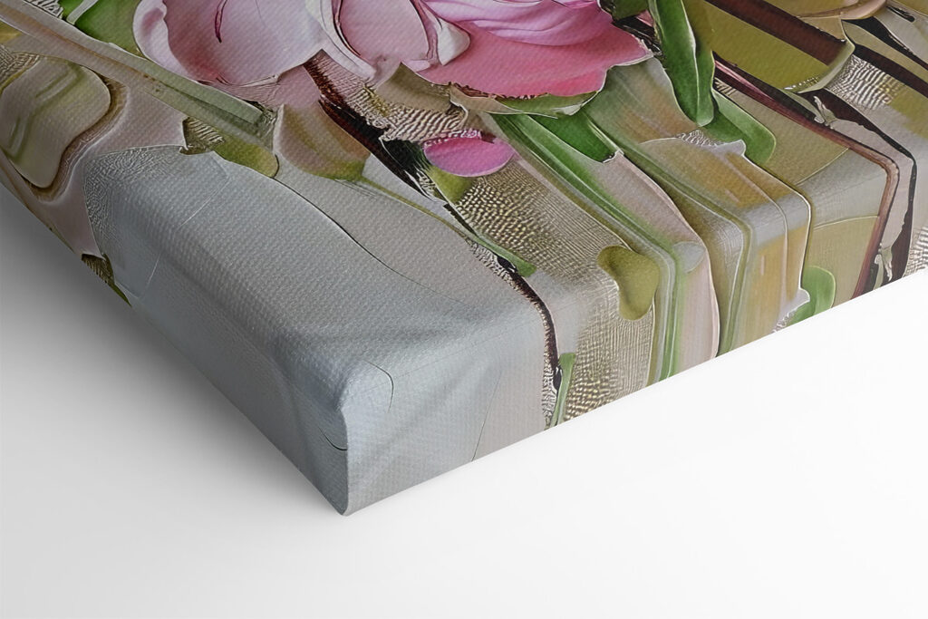 A painting of flowers on a white surface A painting of flowers on a white surface