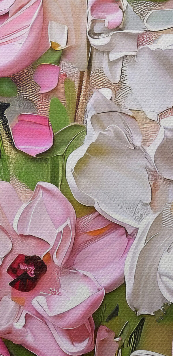 A painting of flowers on a white surface A painting of flowers on a white surface