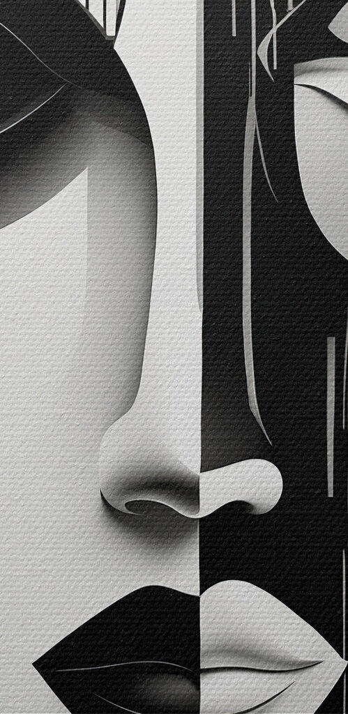A black and white image of a woman's face