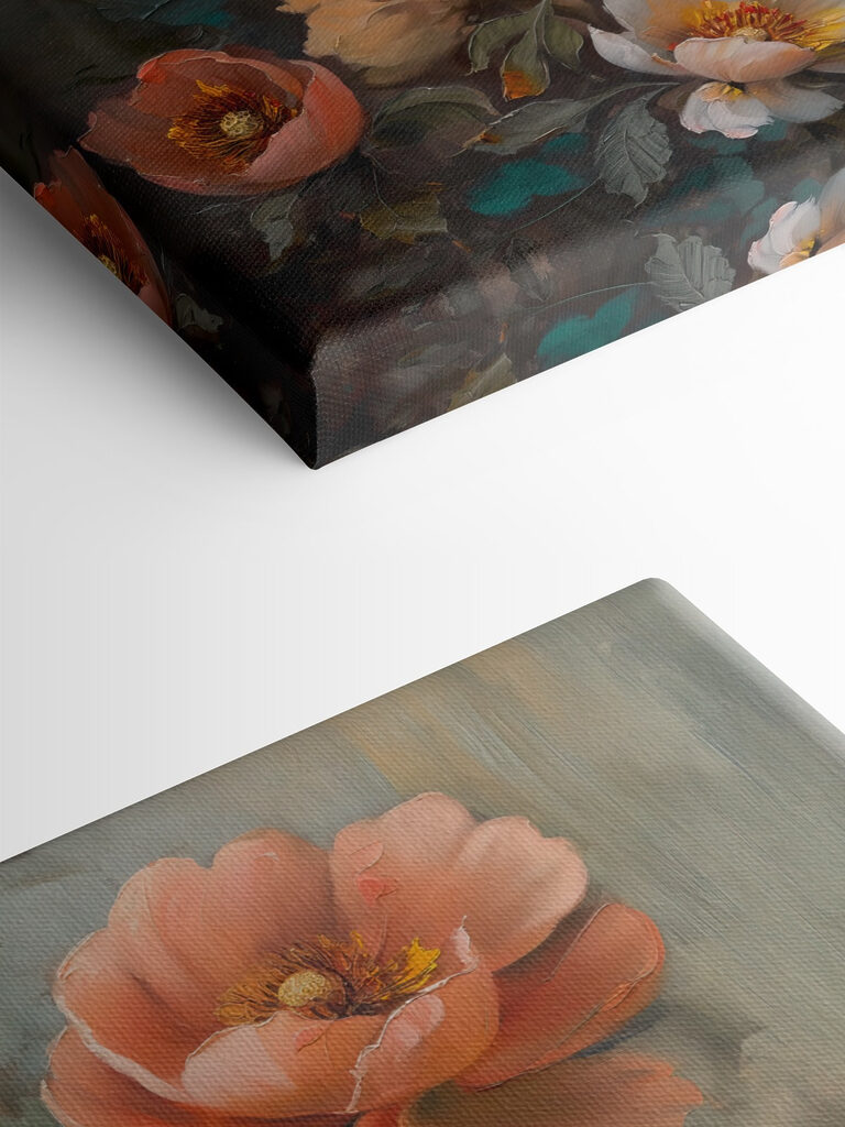 A painting of flowers on a blue background