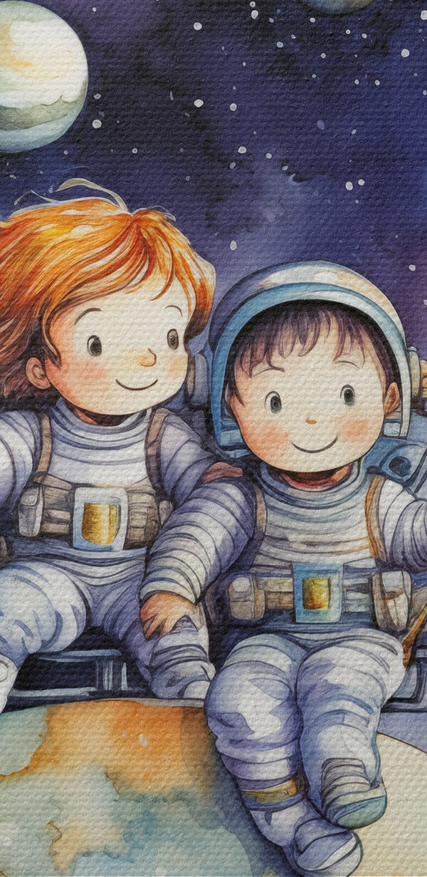 A couple of children in space