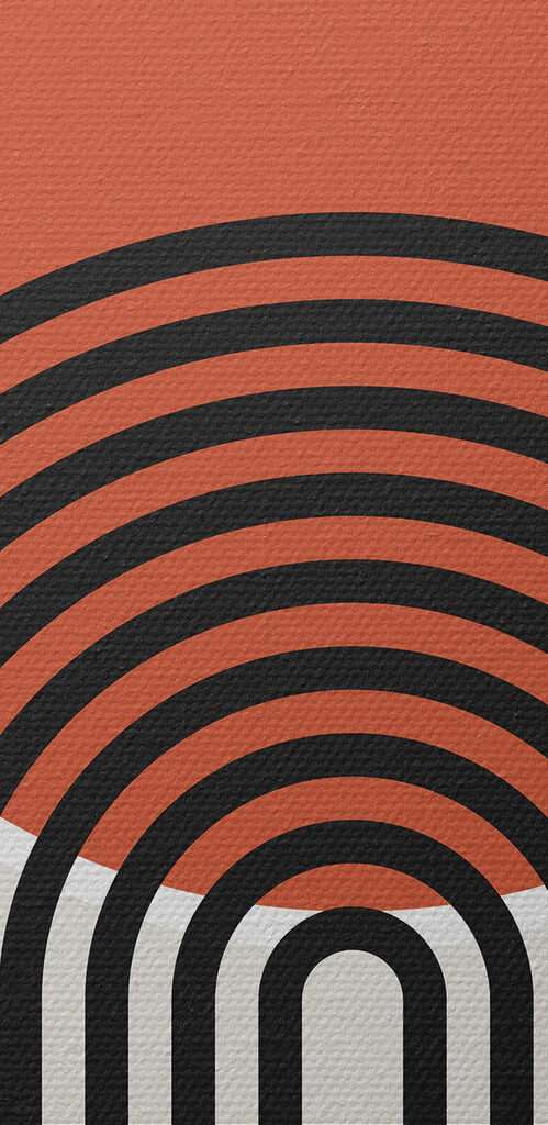 A graphic design with black lines and a red circle