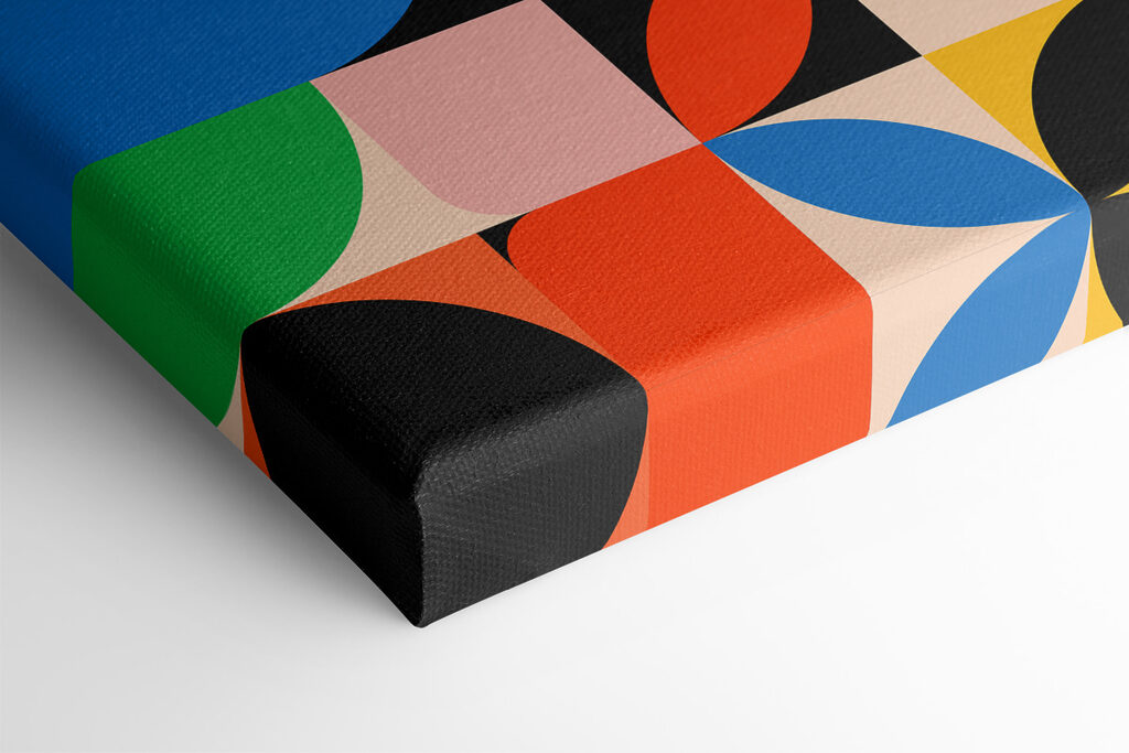 A colorful pattern with black text