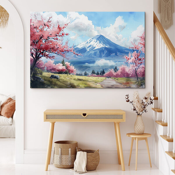 Góra Fuji z różowymi kwiatami Góra Fuji z różowymi kwiatami