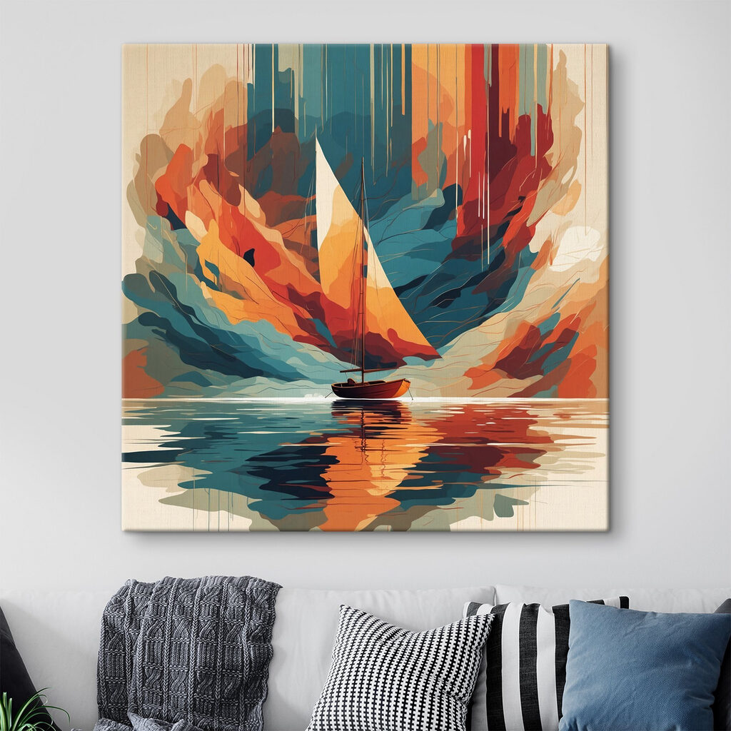 Sailboat on water with colorful clouds