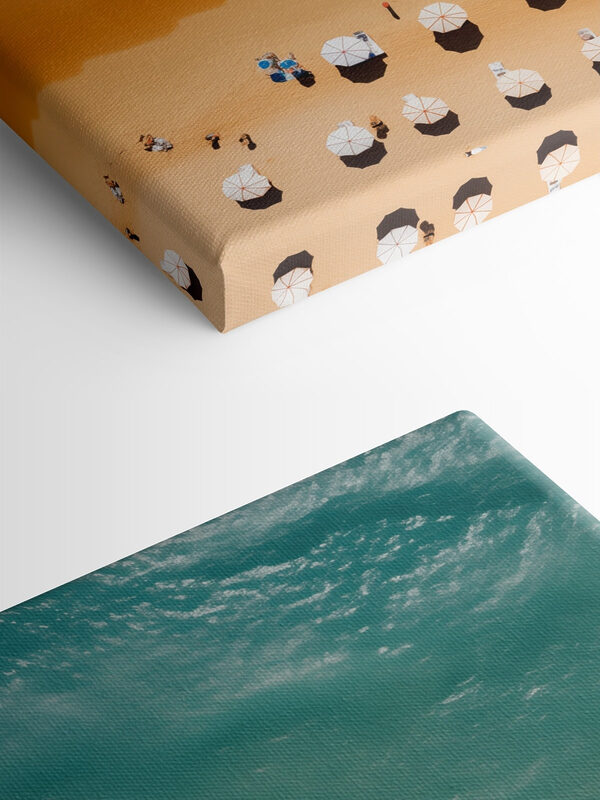 Group of people on a beach with umbrellas