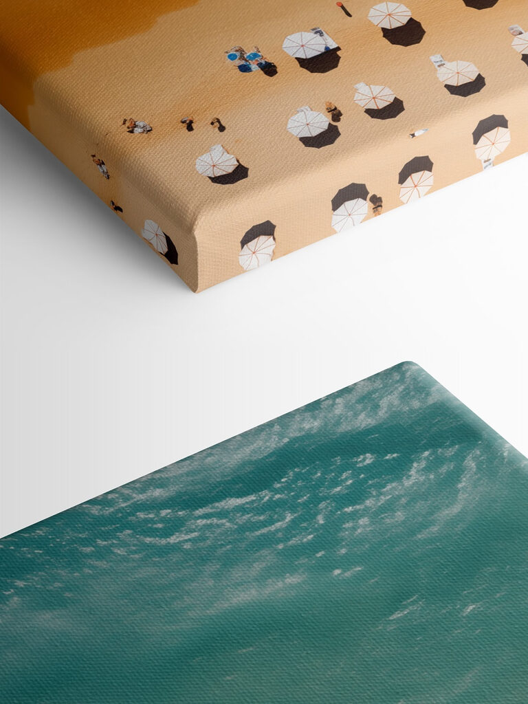 Group of people on a beach with umbrellas